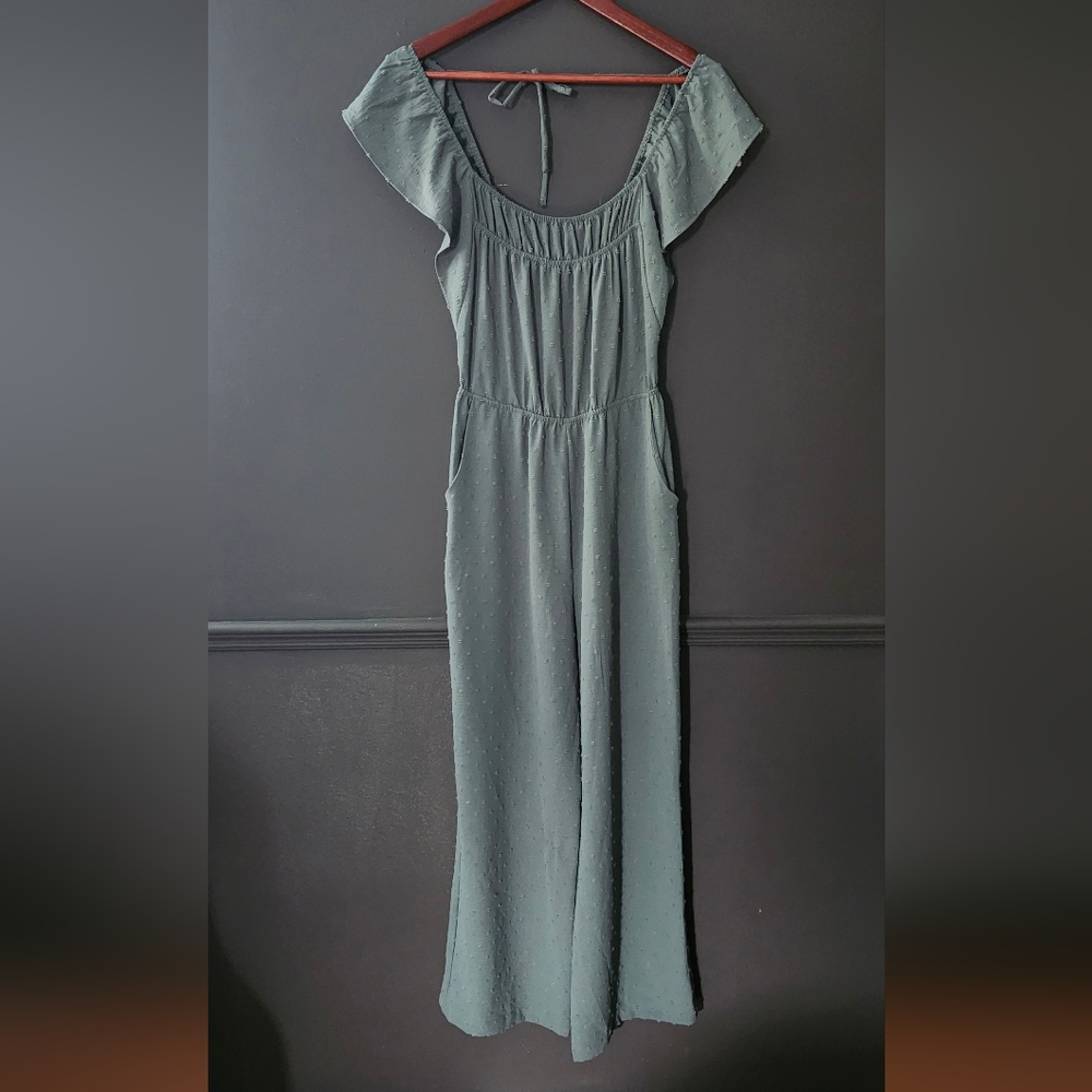 Monteau Green Textured Scoop Neck Jumpsuit
